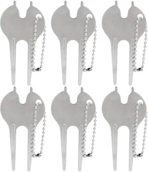 6 Pcs Green Divot Tool, Portable Zinc Alloy Green Fork Lawn Repair Fork Accessory, Lawn Repairing Fork Ball Marker, for Golfers Prizes