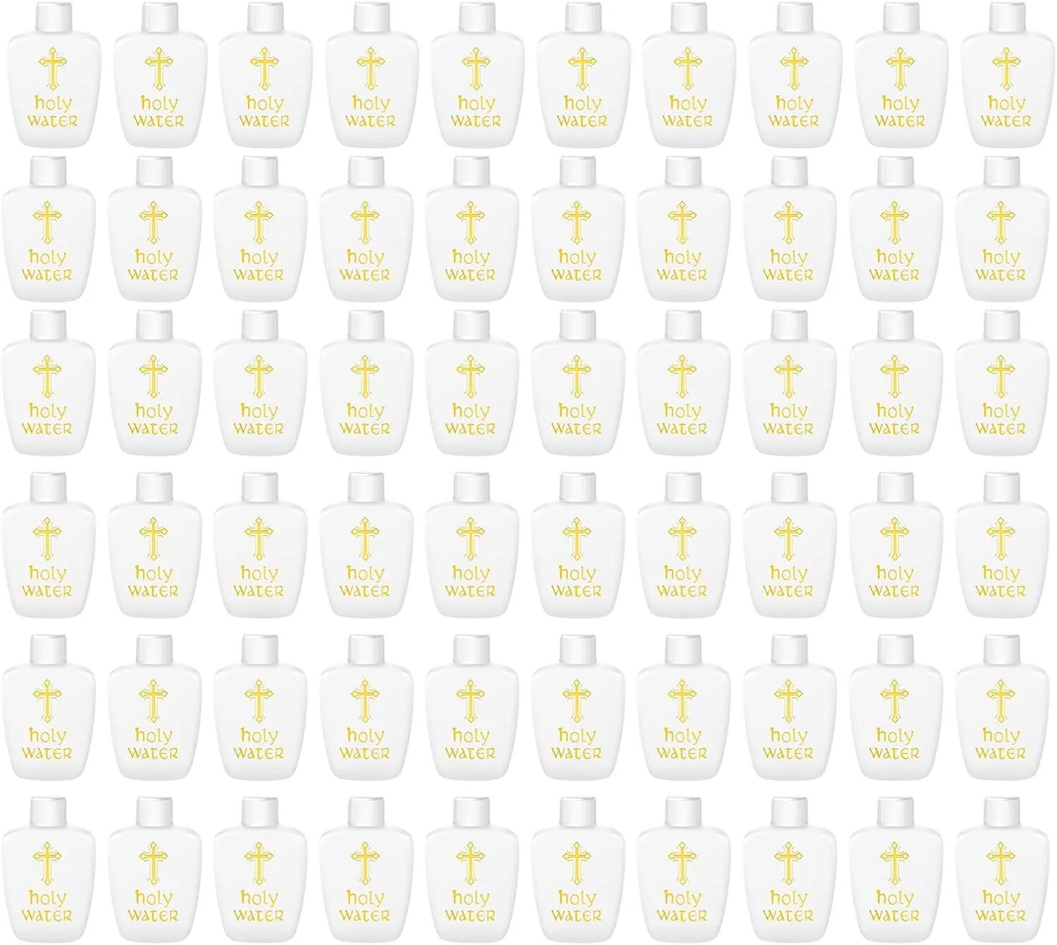 60Pcs Holy Water Bottles Plastic 2oz Holy Water Container Empty Containers with Gold Cross for Catholic Christian Halloween First Communion Gift Thanksgiving Baptism Party Church 60ml