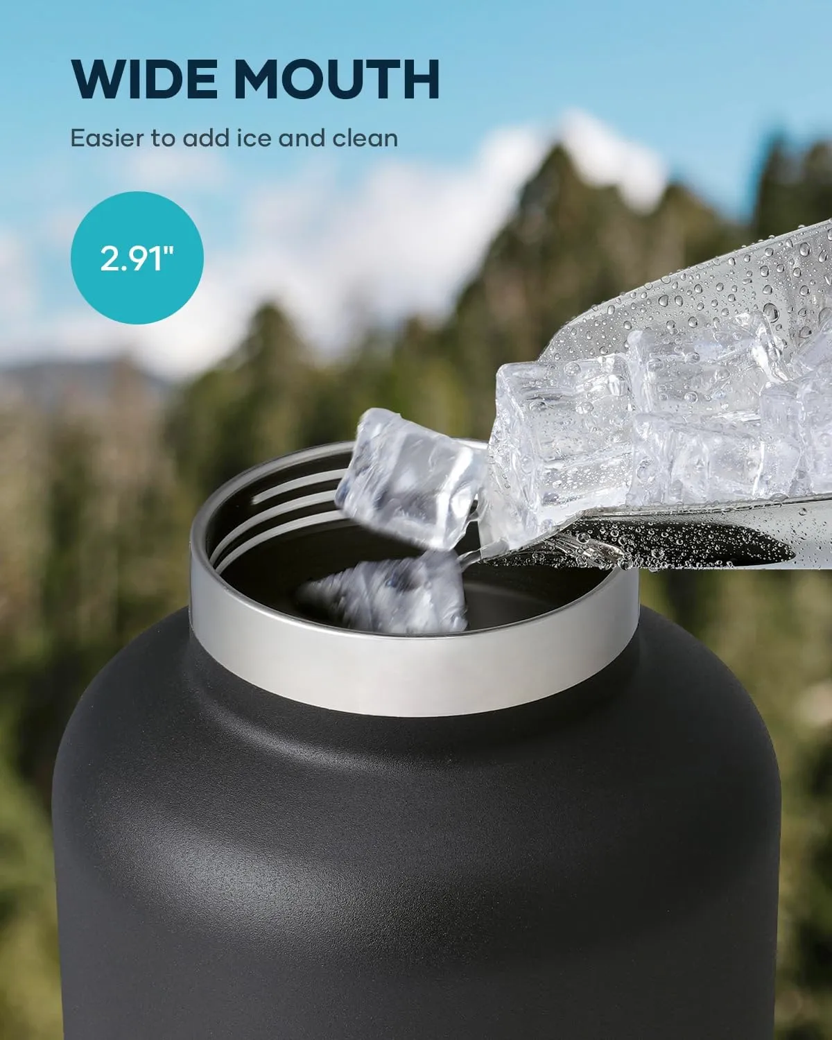 64oz Insulated Water Bottle with Straw Spout Lid, BUZIO Half Gallon Stainless Steel Thermo Flask with Carrying Pouch, Double Wall Vacuum Wide Mouth Leak Proof Tumbler Mug Metal Canteen, Black