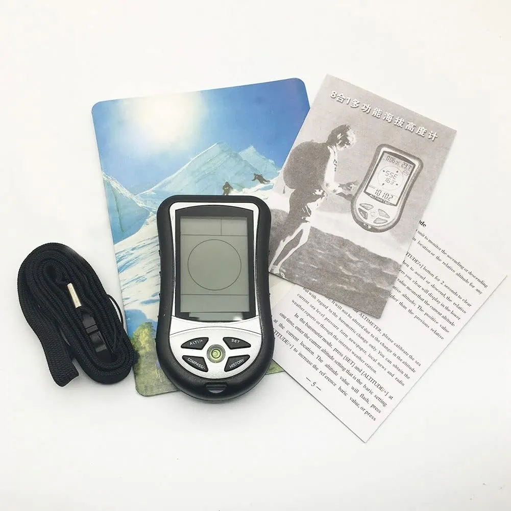 8 in 1 Handheld Electronic Navigation GPS Compass Altitude Gauge Thermometer Outdoor Fishing Barometer Without Batteries