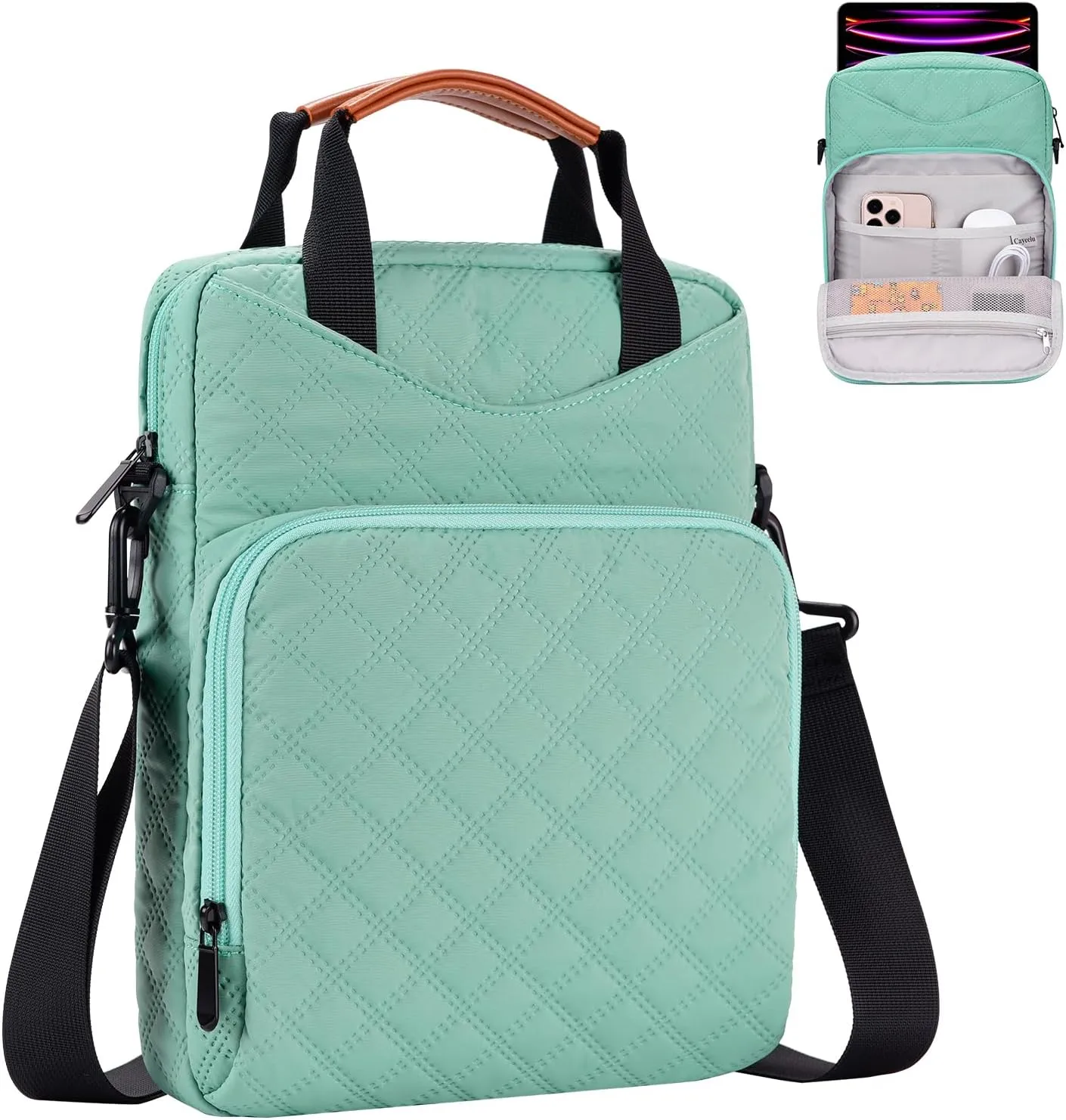 9-11 Inch Tablet Sleeve Bag, Padded Travel Carrying Case for iPad Pro 11-in (M4), iPad 10.9 (10th Gen), iPad Air 11-in (M2), Galaxy Tab S9/S8, with Shoulder Strap (Mint Green)