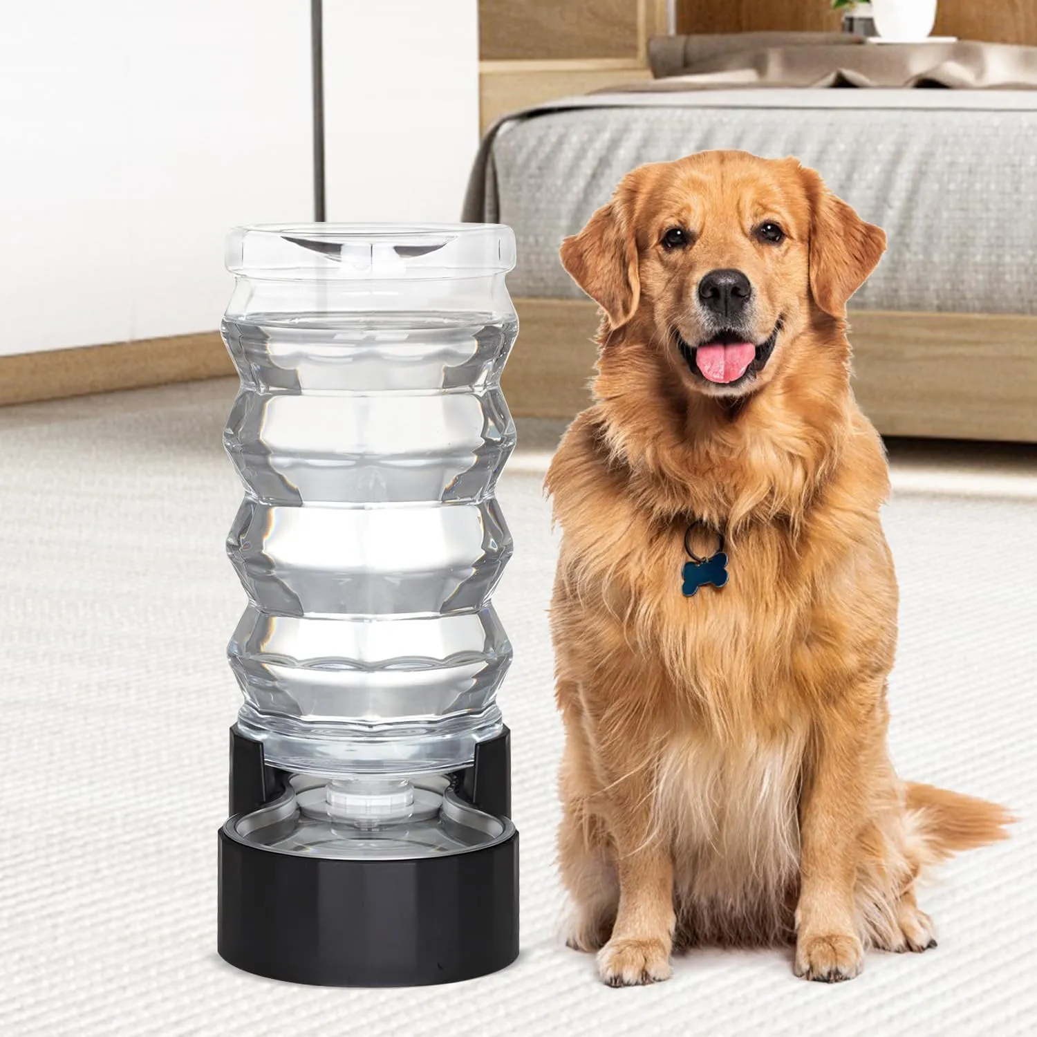 9L Automatic Pet Waterer, 100% BPA Free, Stainless Steel Gravity Feeder, Convenient Drinking Water Dispenser Designed for Dogs and Cats (Black, 9L)