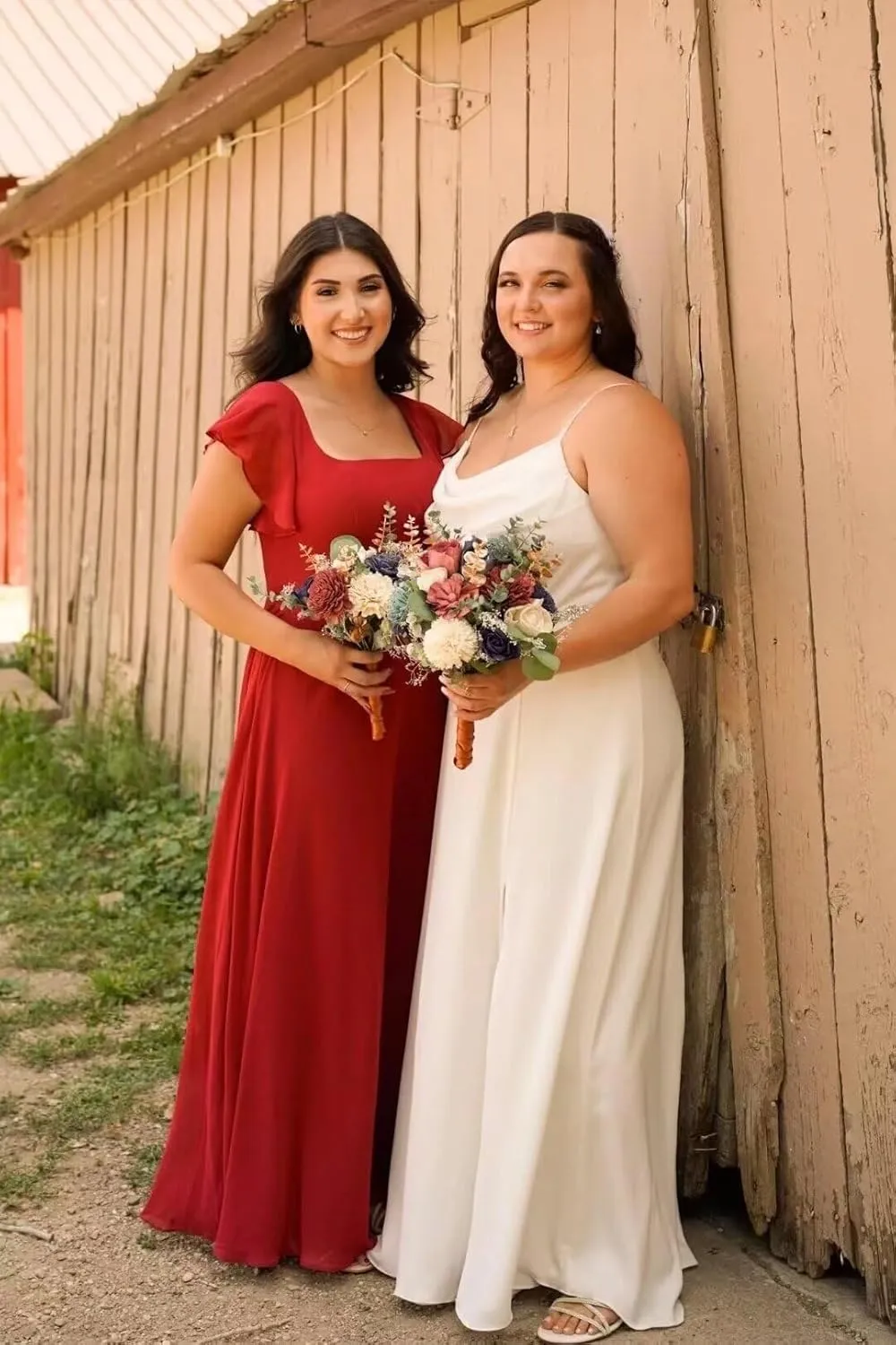 A-line Ruffles Chiffon Bridesmaid Dress for Women, Square Neck Prom Dresses Short Sleeves Formal Dress