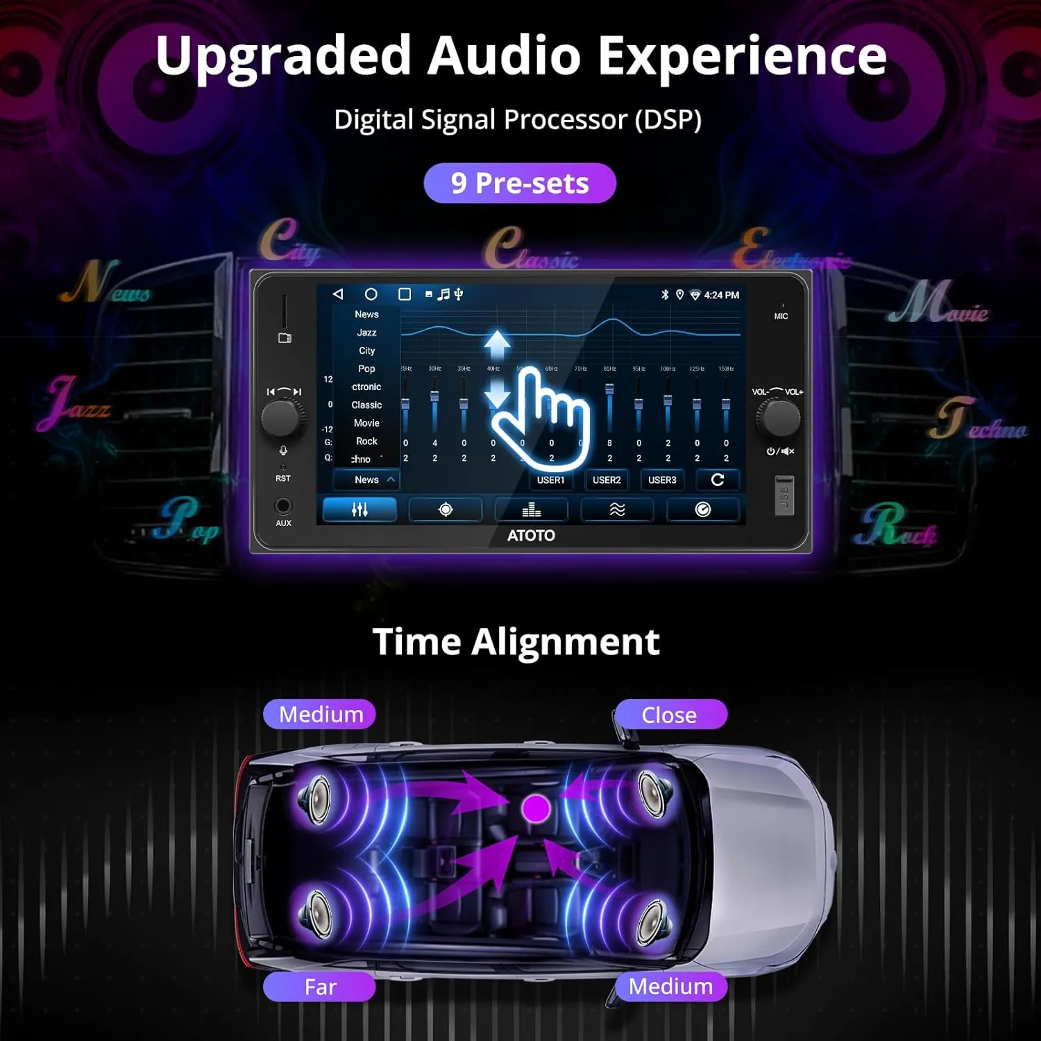A5L 7" Double Din Car Stereo with Wireless CarPlay & Android Auto Compatible with Toyota, Touchscreen car Radio, Wi-Fi/BT Tethering, 24 Band EQ DSP, Bluetooth, Mirror Link,FM/AUX/TF