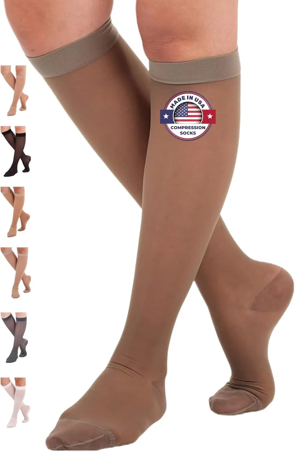 ABSOLUTE SUPPORT Made in USA - Sheer Compression Socks for Women 15-20 mmHg - Support Hose Knee High Stockings - A101
