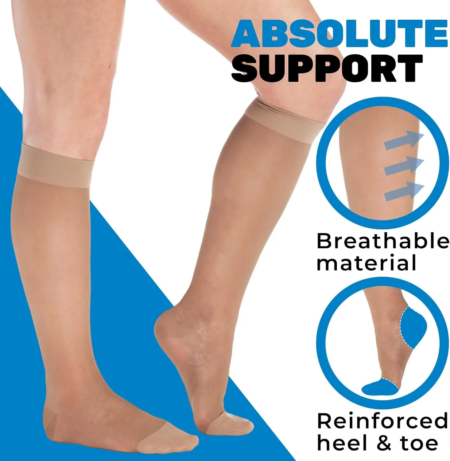 ABSOLUTE SUPPORT Made in USA - Sheer Compression Socks for Women 15-20 mmHg - Support Hose Knee High Stockings - A101