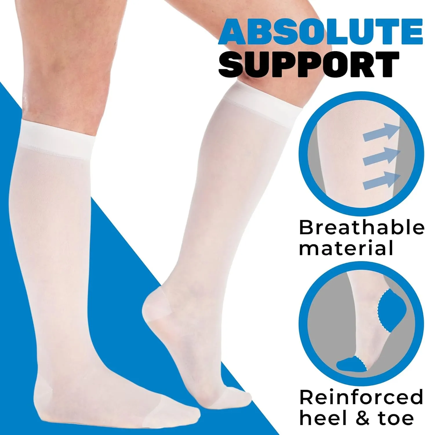 ABSOLUTE SUPPORT Made in USA - Sheer Compression Socks for Women 15-20 mmHg - Support Hose Knee High Stockings - A101