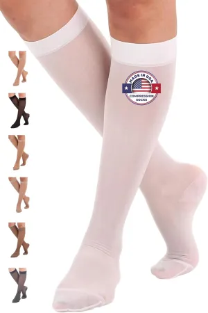 ABSOLUTE SUPPORT Made in USA - Sheer Compression Socks for Women 15-20 mmHg - Support Hose Knee High Stockings - A101