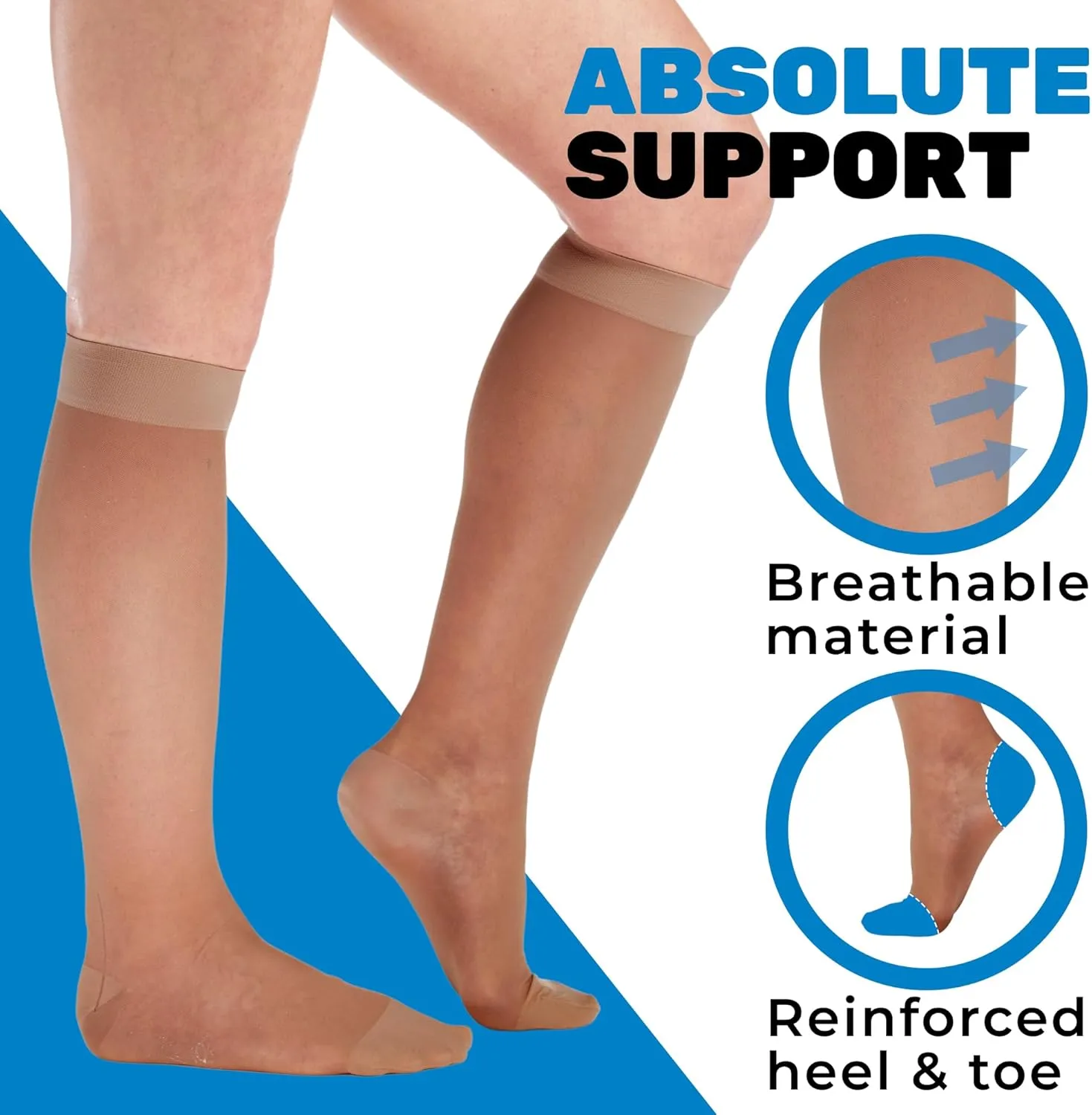 ABSOLUTE SUPPORT Made in USA - Sheer Compression Socks for Women 15-20 mmHg - Support Hose Knee High Stockings - A101
