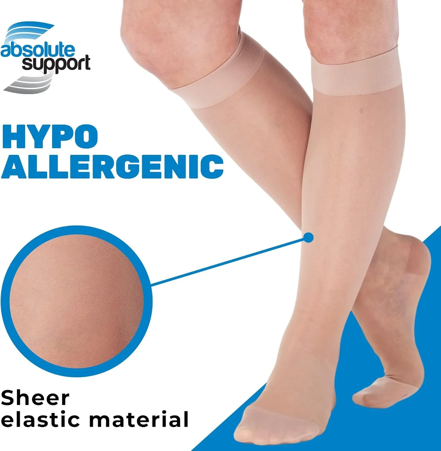 ABSOLUTE SUPPORT Made in USA - Sheer Compression Socks for Women 15-20 mmHg - Support Hose Knee High Stockings - A101