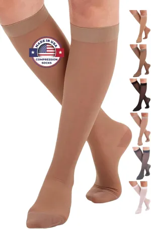 ABSOLUTE SUPPORT Made in USA - Sheer Compression Socks for Women 15-20 mmHg - Support Hose Knee High Stockings - A101
