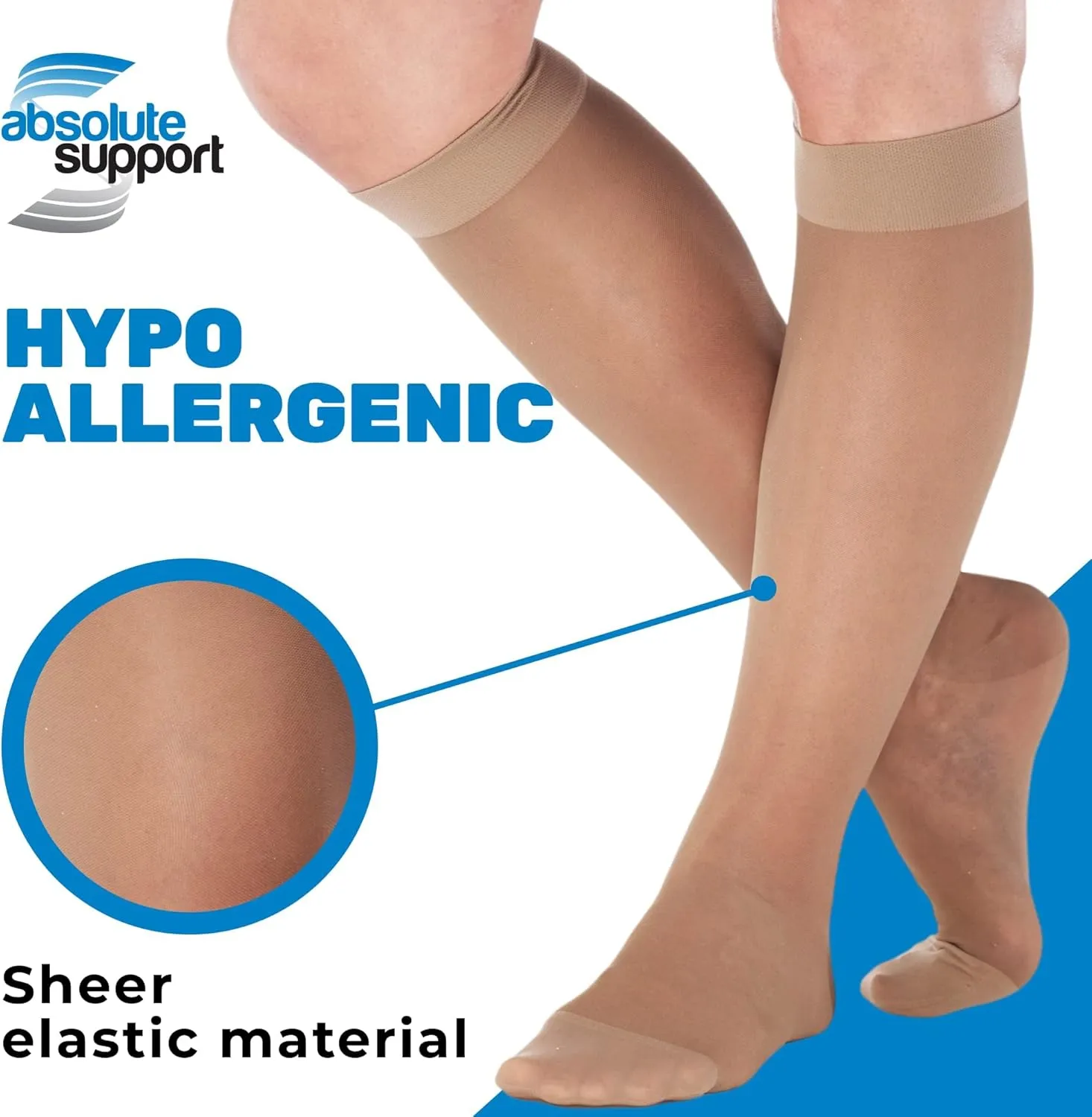 ABSOLUTE SUPPORT Made in USA - Sheer Compression Socks for Women 15-20 mmHg - Support Hose Knee High Stockings - A101