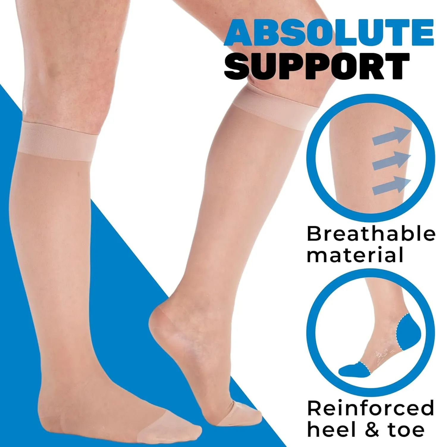 ABSOLUTE SUPPORT Made in USA - Sheer Compression Socks for Women 15-20 mmHg - Support Hose Knee High Stockings - A101