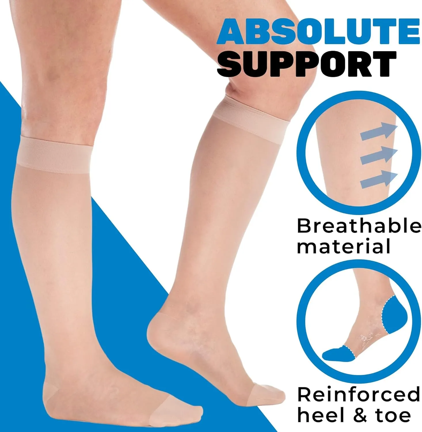 ABSOLUTE SUPPORT Made in USA - Sheer Compression Socks for Women 15-20 mmHg - Support Hose Knee High Stockings - A101