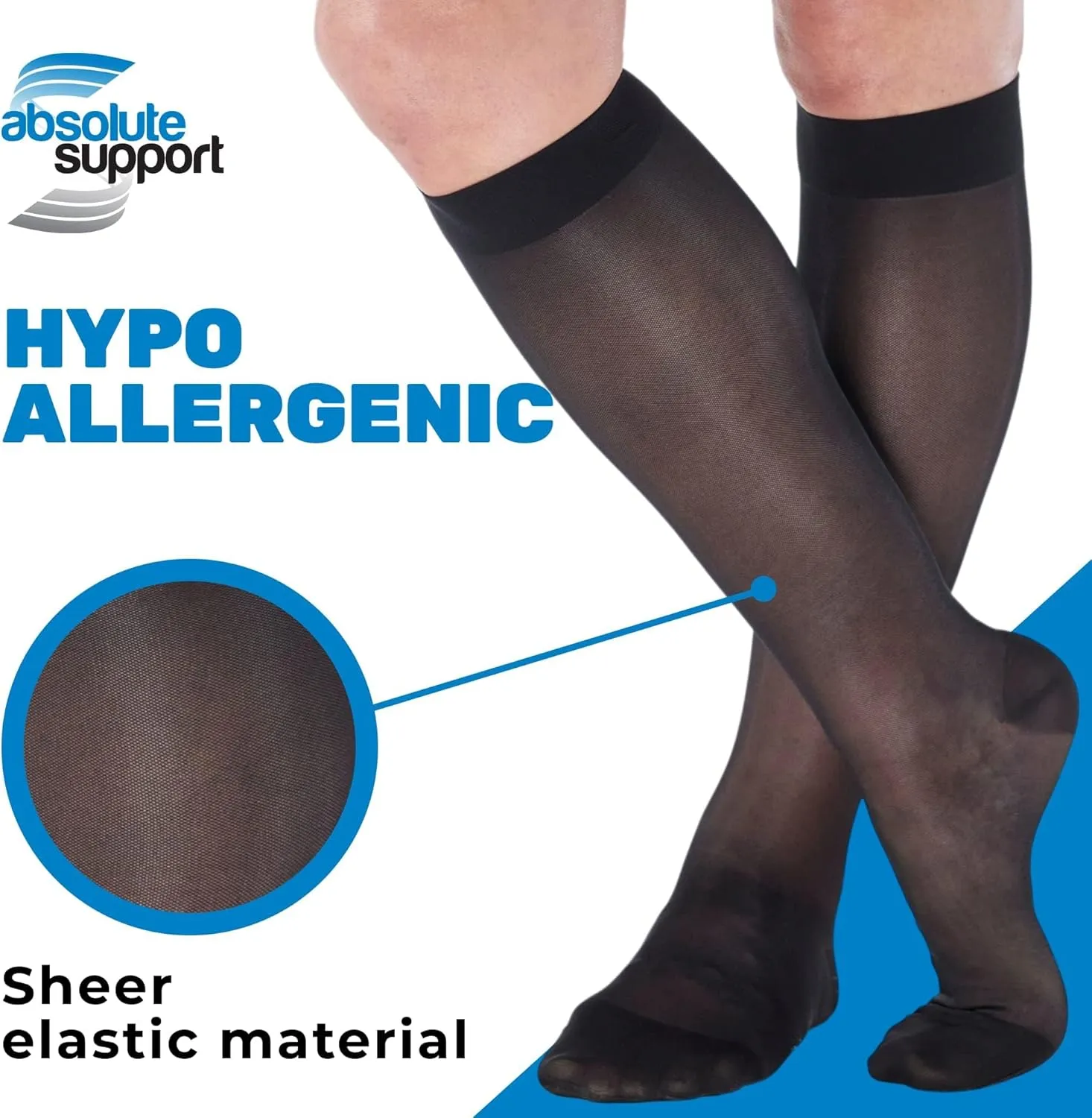ABSOLUTE SUPPORT Made in USA - Sheer Compression Socks for Women 15-20 mmHg - Support Hose Knee High Stockings - A101