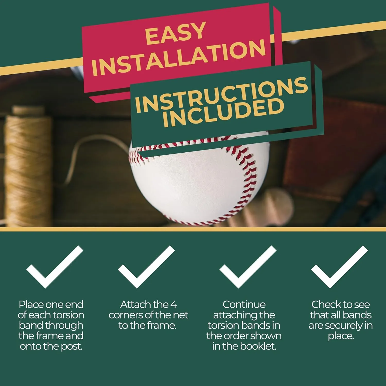 Accubat Fungo Racket Replacement Kit with Instructions - Complete Baseball Racquet Restoration Set with Net & 30 Torsion Bands - USA-Made Parts