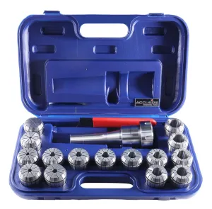 Accusize Industrial Tools - 15 Pc ER40 Precision Collet Set with R8 Bridgeport Shank Holder & Wrench, High Accuracy Tooling for Milling & Drilling, in Fitted Box, 0223-0984
