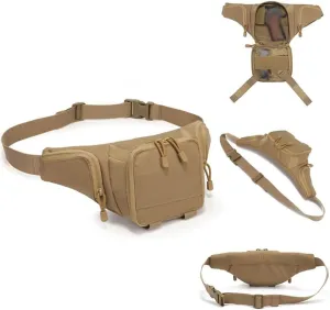 AIIHUA Tactical Fanny Pack for Concealed Carry Hip bag for men EDC Waterproof Waist Pack Fits Full Size Pistols (Glock 17/Sig P320/1911) & Outdoor Gear Waist Bag cobra bag (Khaki)