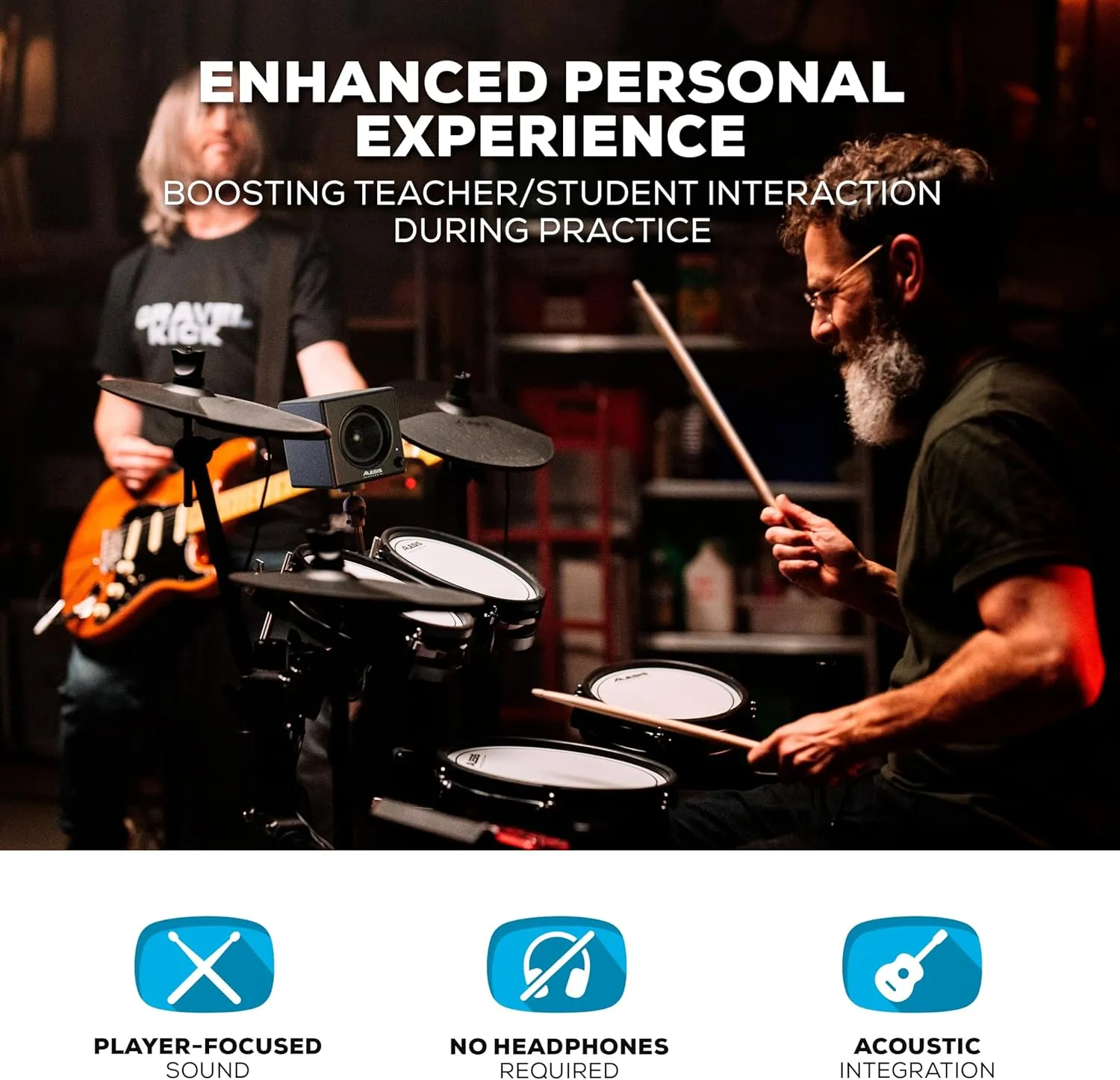 Alesis Nitro Amp 70W 3" Compact Electric Drum Monitor Speaker for Practice and Lessons, Rack-Mountable with Clamps Included