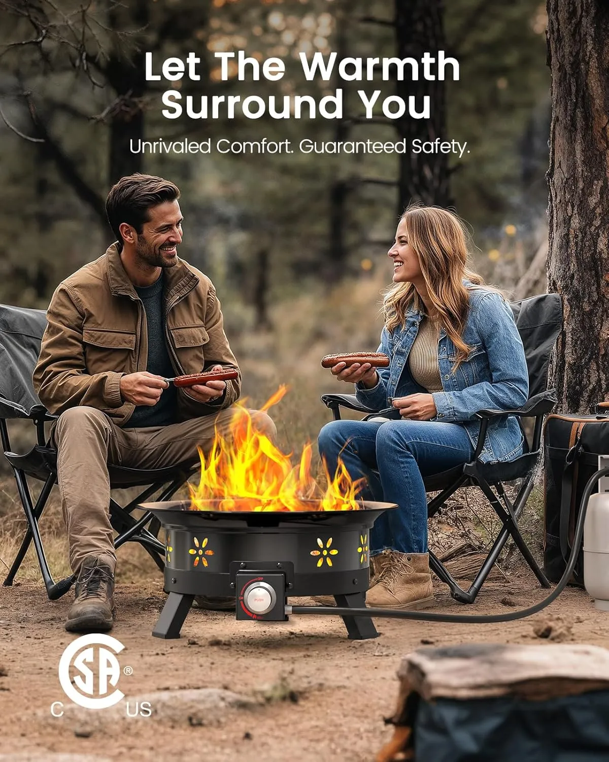 AMADA HOMEFURNISHING 24″ Propane Fire Pit with Grill Grate, 58,000 BTU, Folding Legs, Propane Tank Holder, Cover, and Carry Strap, No Ignition Needed, Easy Flame Adjustment, CSA-Certified, Portable