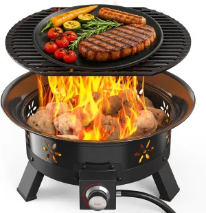 AMADA HOMEFURNISHING 24″ Propane Fire Pit with Grill Grate, 58,000 BTU, Folding Legs, Propane Tank Holder, Cover, and Carry Strap, No Ignition Needed, Easy Flame Adjustment, CSA-Certified, Portable