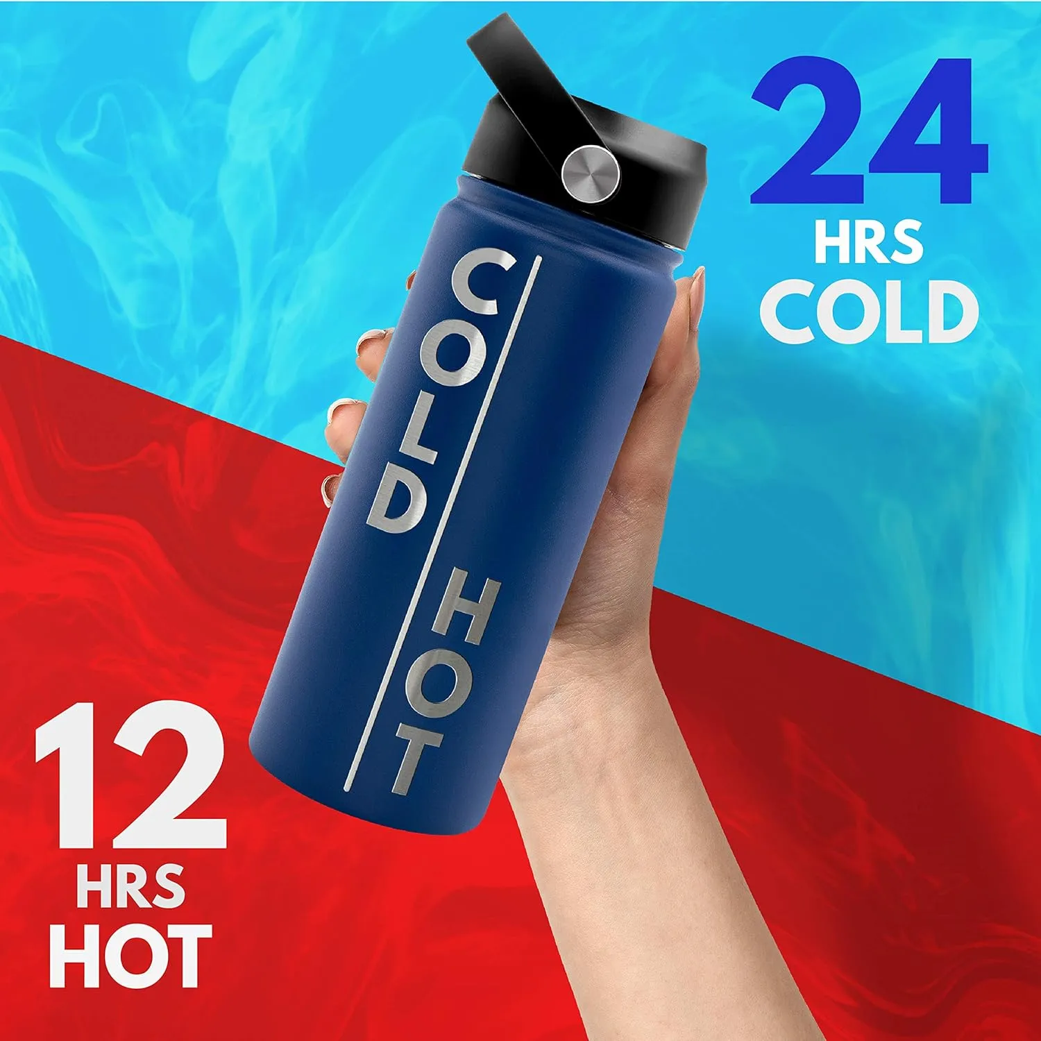 Amazing Items Personalized Water Bottle w/Straw & Lid, 32 oz - Gray | Custom Stainless Steel Sports Water Bottle w/Name and Text - Double-Wall, Vacuum Insulated - Rotating Handle