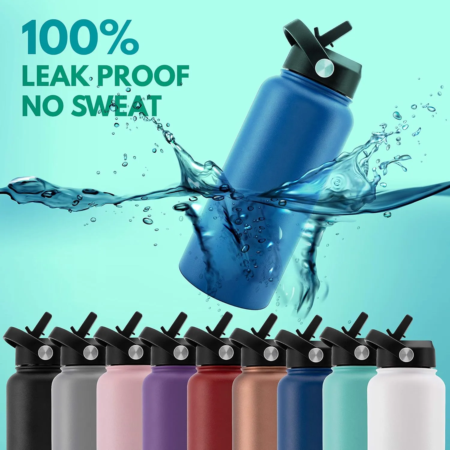 Amazing Items Personalized Water Bottle w/Straw & Lid, 32 oz - Gray | Custom Stainless Steel Sports Water Bottle w/Name and Text - Double-Wall, Vacuum Insulated - Rotating Handle