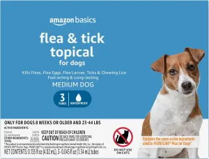 Amazon Basics Flea and Tick Topical Treatment for Medium Dogs (23-44 lbs), 3 Count (Previously Solimo)