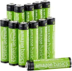 Amazon Basics Rechargeable AAA Batteries, 12-Pack, 800 mAh, NiMH Performance Batteries, Recharge up to 1000x Times, Pre-Charged