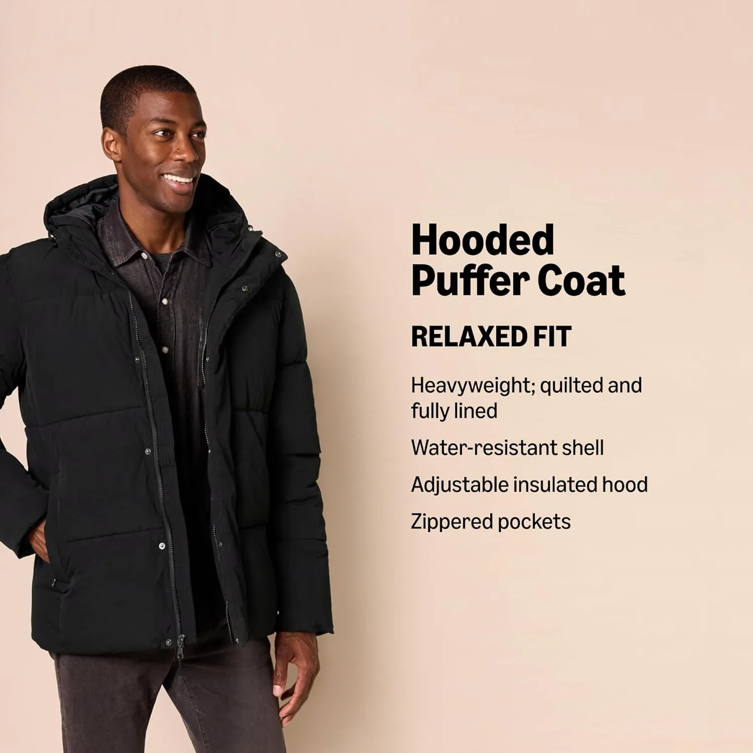 Amazon Essentials Men's Mid-Length Hooded Puffer Coat (Available in Big & Tall)
