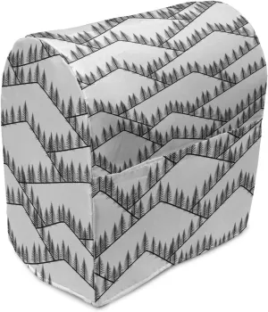 Ambesonne Landscape Stand Mixer Cover, Image of Triangular Shaped Mountain Ranges with Spruce Trees on Top, Kitchen Appliance Organizer Bag Cover with a Pocket, 6-8 Quarts, White and Charcoal Grey