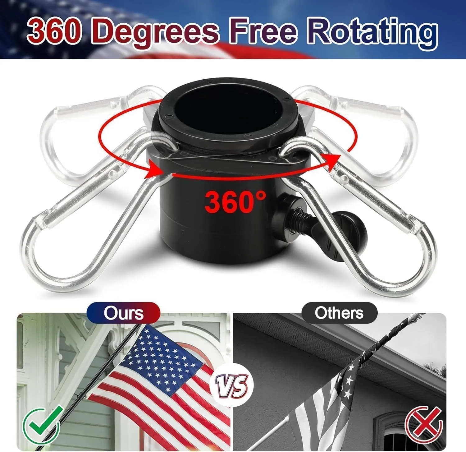 American Flag with Pole Kit - Includes 6ft Tangle Free Metal Flag Pole,4x6 Embroidered US Flag,Mount Holder Bracket,for Outside House,Front Porch,Outdoor,Black