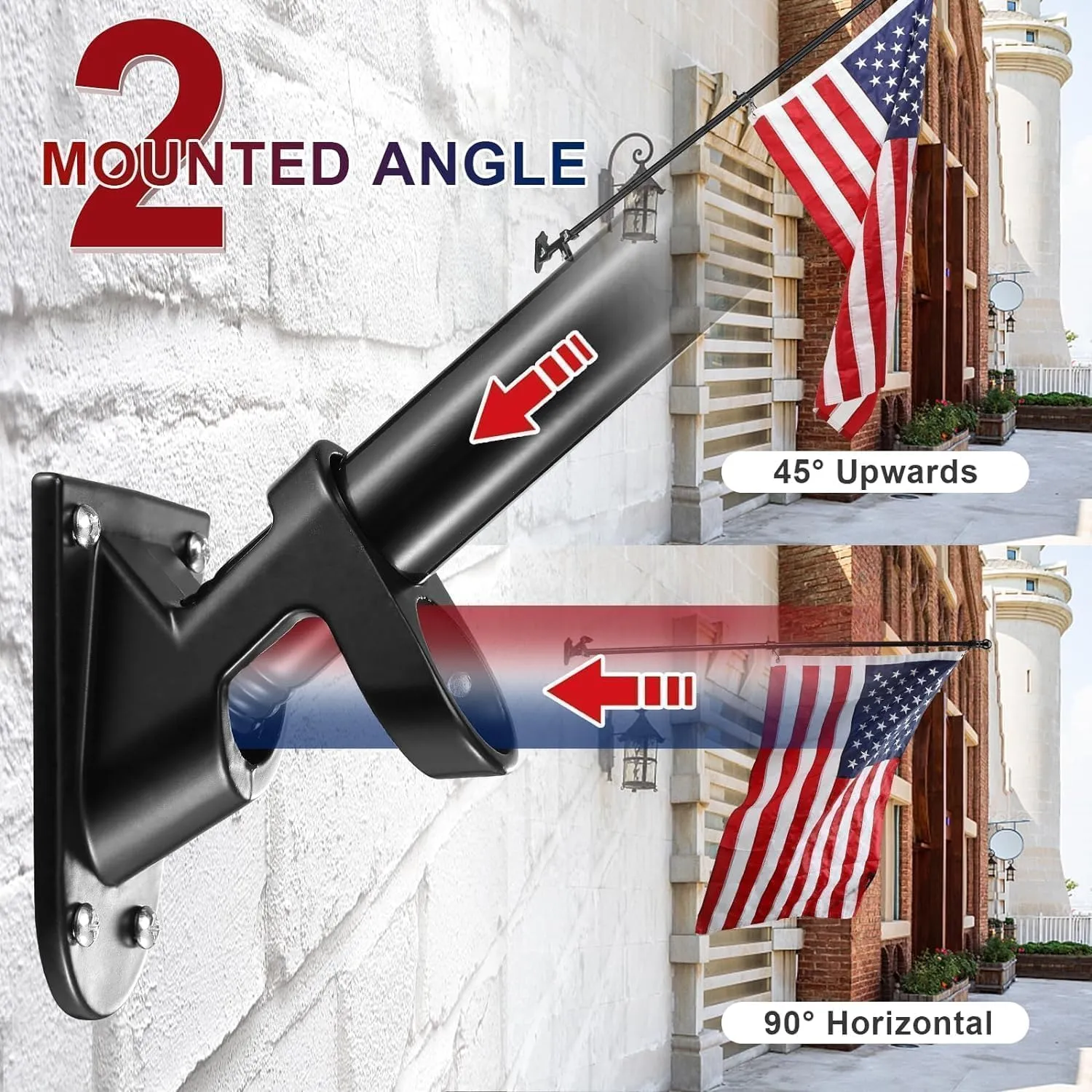 American Flag with Pole Kit - Includes 6ft Tangle Free Metal Flag Pole,4x6 Embroidered US Flag,Mount Holder Bracket,for Outside House,Front Porch,Outdoor,Black