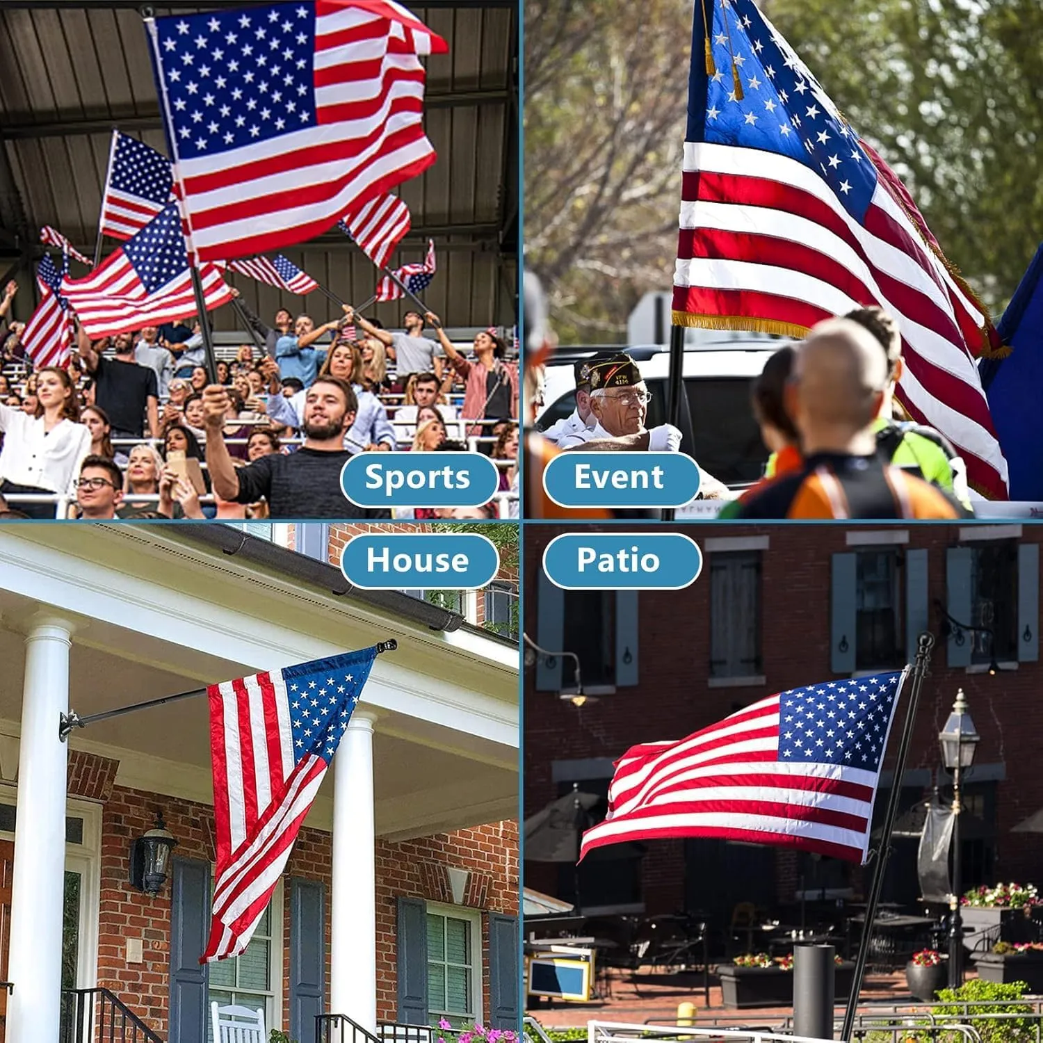American Flag with Pole Kit - Includes 6ft Tangle Free Metal Flag Pole,4x6 Embroidered US Flag,Mount Holder Bracket,for Outside House,Front Porch,Outdoor,Black