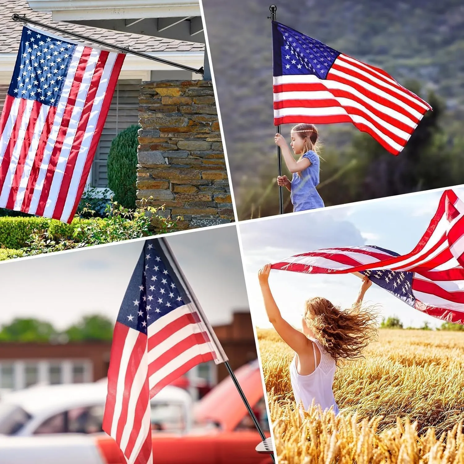 American Flag with Pole Kit - Includes 6ft Tangle Free Metal Flag Pole,4x6 Embroidered US Flag,Mount Holder Bracket,for Outside House,Front Porch,Outdoor,Black