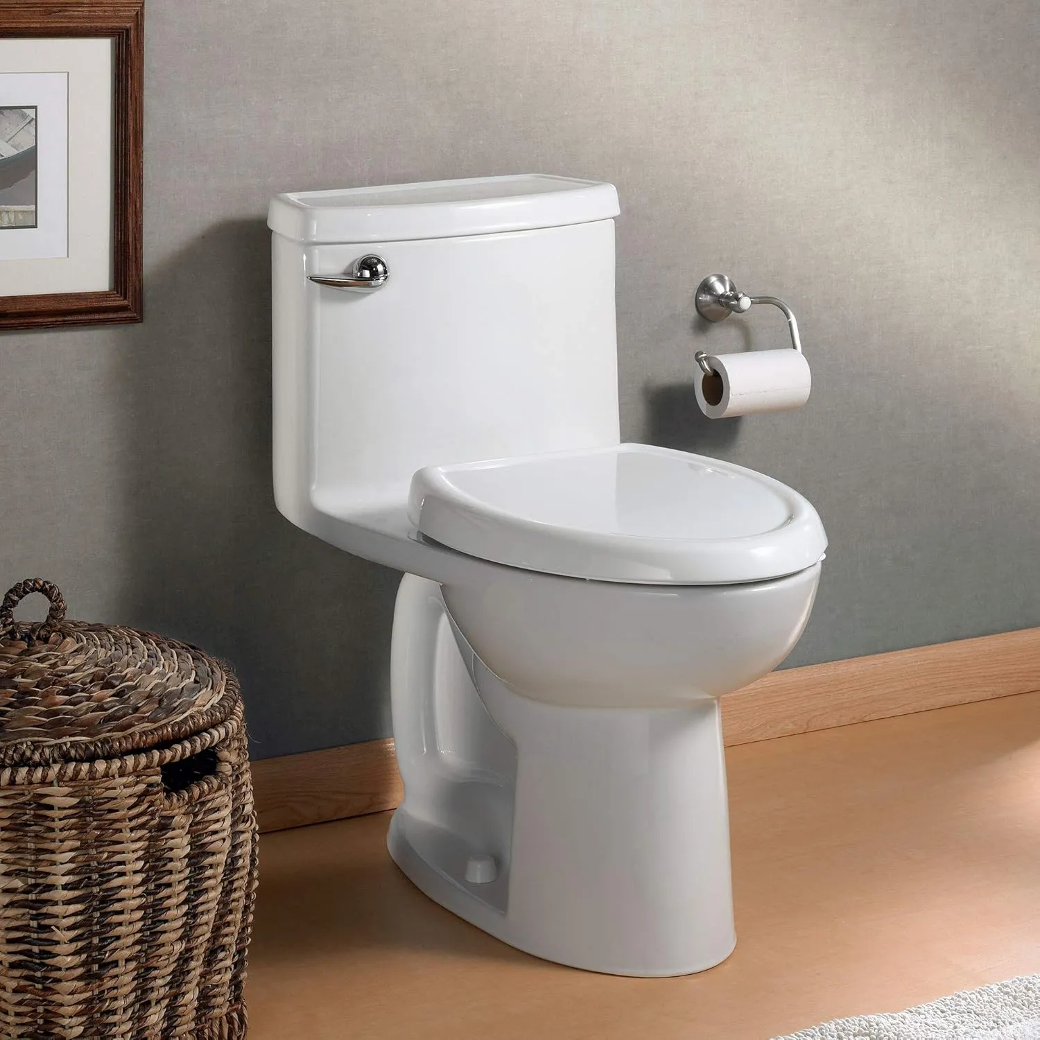 American Standard 612AA001.020 Compact Cadet 3, One-Piece Toilet with Slow-Close Seat and Wax Ring, Elongated Front, Left-Hand Flush, White, 1.28 gpf