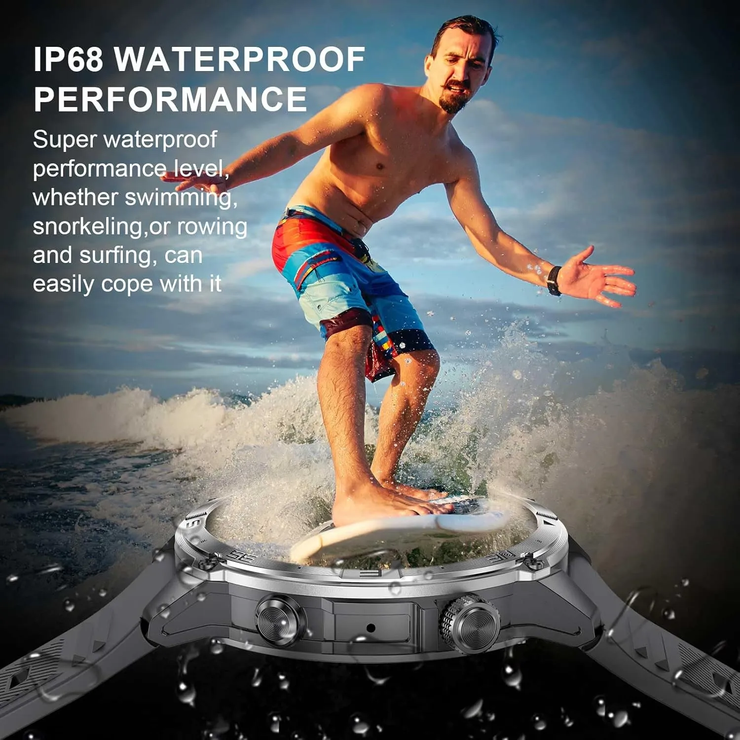 AMOLED Military Smart Watch with GPS, Heart Rate/Blood Pressure/SpO2 Monitor, 65-Day Battery, 30M Waterproof, Compass, Altimeter - Outdoor Sports Fitness Tracker for Android iOS