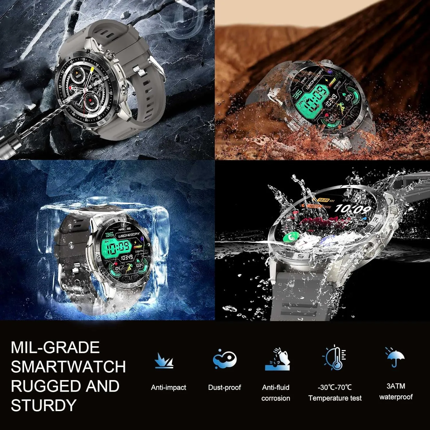 AMOLED Military Smart Watch with GPS, Heart Rate/Blood Pressure/SpO2 Monitor, 65-Day Battery, 30M Waterproof, Compass, Altimeter - Outdoor Sports Fitness Tracker for Android iOS