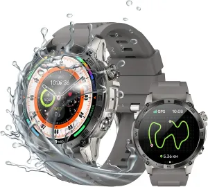 AMOLED Military Smart Watch with GPS, Heart Rate/Blood Pressure/SpO2 Monitor, 65-Day Battery, 30M Waterproof, Compass, Altimeter - Outdoor Sports Fitness Tracker for Android iOS