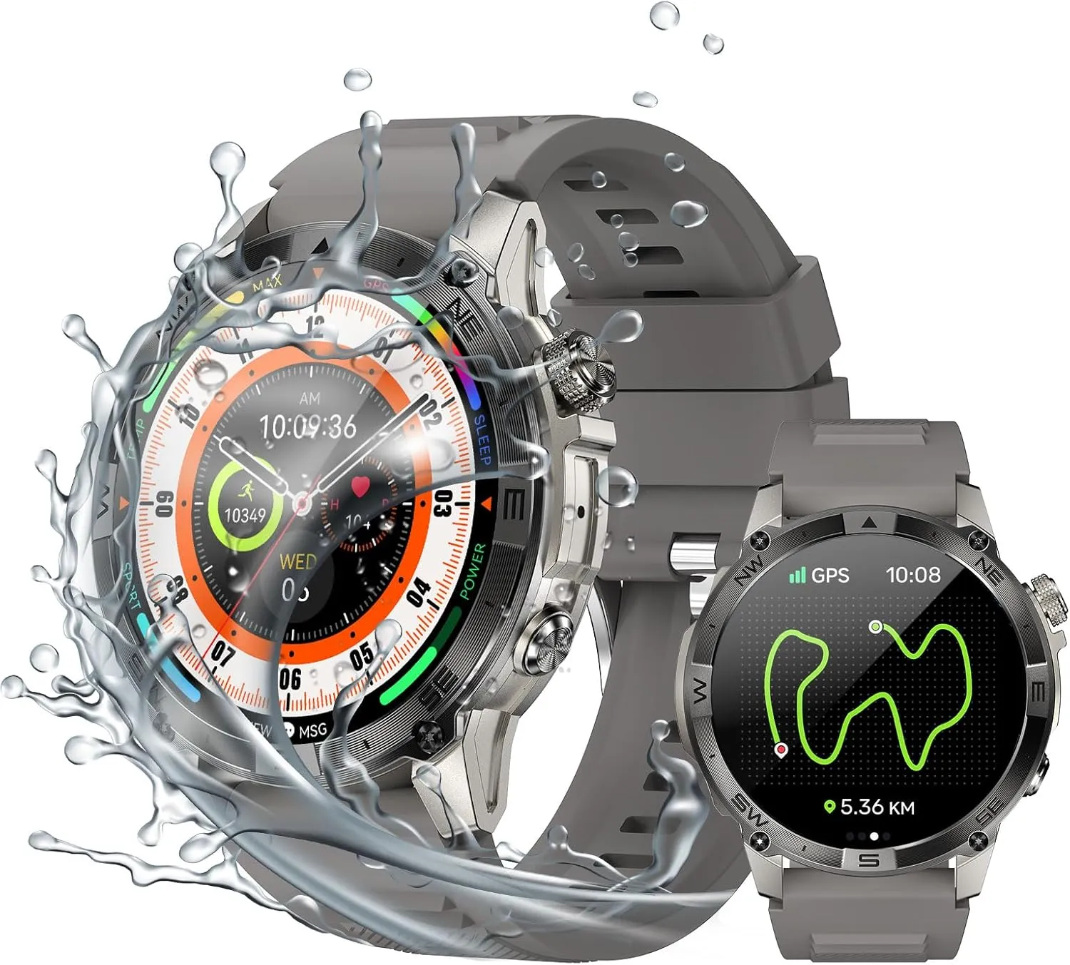 AMOLED Military Smart Watch with GPS, Heart Rate/Blood Pressure/SpO2 Monitor, 65-Day Battery, 30M Waterproof, Compass, Altimeter - Outdoor Sports Fitness Tracker for Android iOS