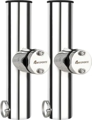 AMYSPORTS Stainless Clamp Rod Holder Steel Mount Fishing Pole Holder Adjustable Kayak Rail Rods Holders Boat for Kayak Fishing 2pcs