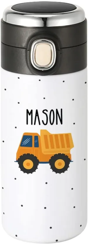 Andaz Press Personalized Kids Tumbler Construction Truck Kids Stainless Steel Water Bottle With Leakproof Flip Lid- 10oz Bpa-Free Personalized Cups For Boys Students Birthday Party Favors Gifts 1-Pack