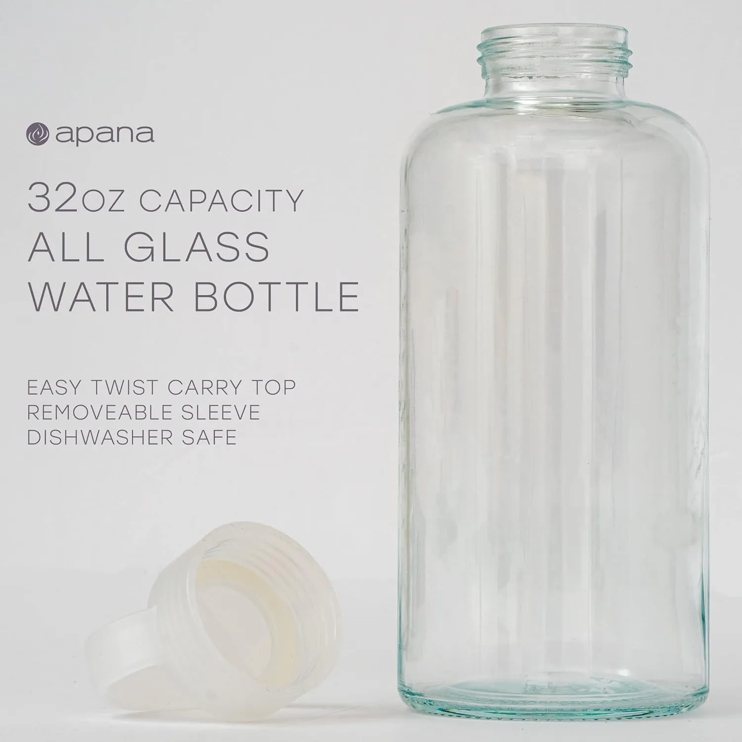 Apana Yoga Glass Water Bottles BPA Free Non Slip Sleeve Leak Proof Lid Reusable 19 Oz and 32 Oz Sports Water Bottle Wide Mouth Lid Portable Hydration Tumbler