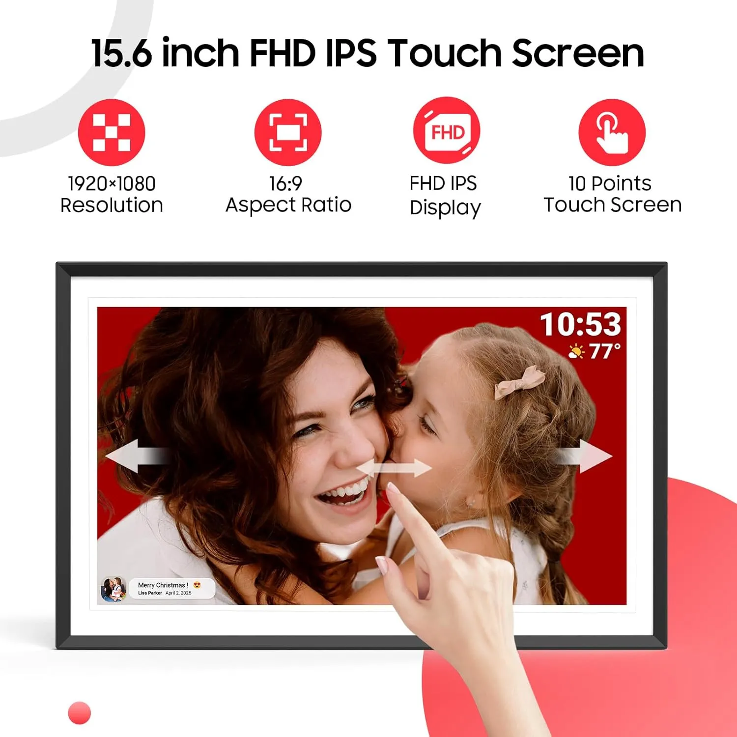 ApoloSign Digital Picture Frame 15.6 inch, WiFi Digital Photo Frame with 32GB Storage, 1920x1080 FHD IPS Touch Screen, Auto-Rotate, Easy Setup to Share Photos or Videos Instantly via Frameo App