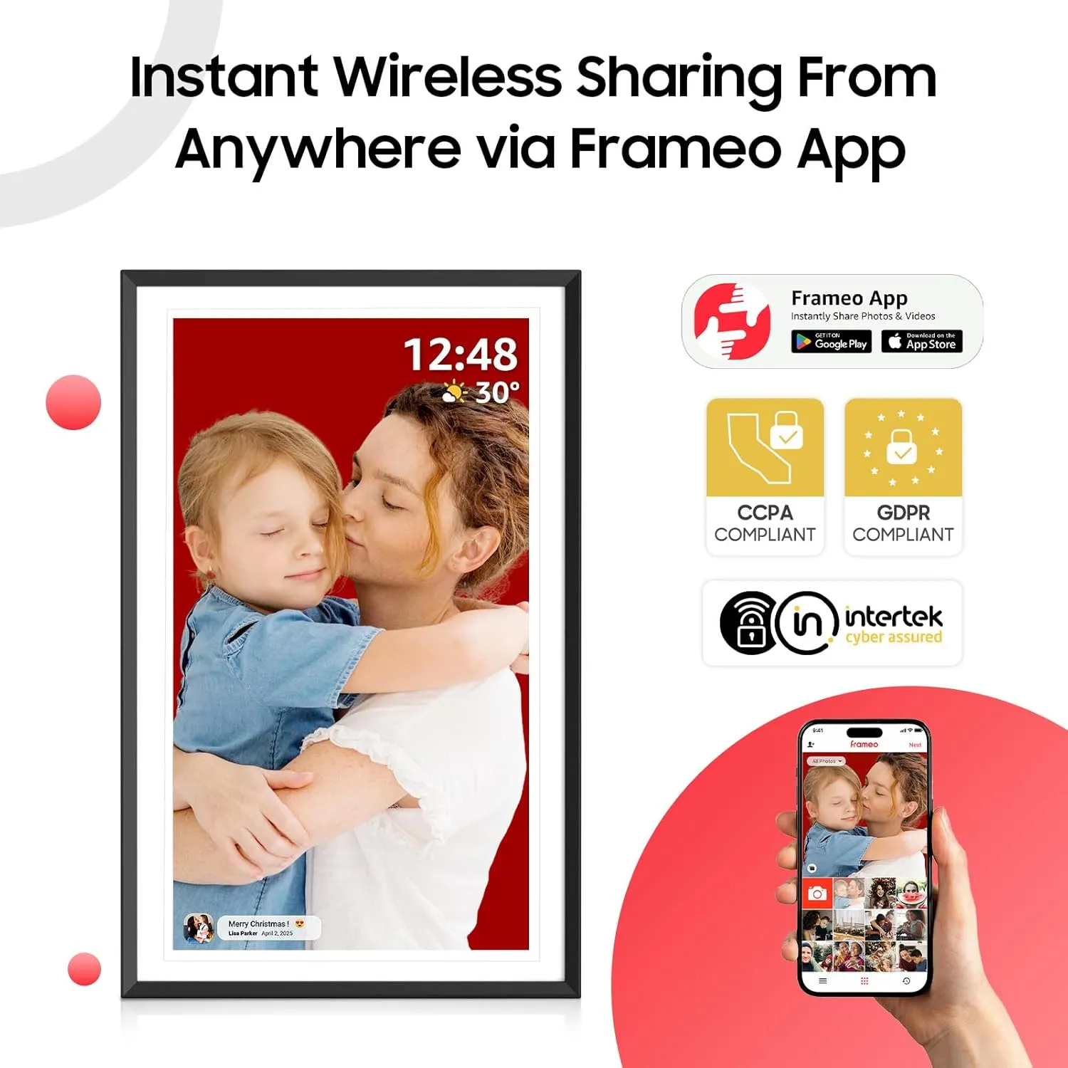 ApoloSign Digital Picture Frame 15.6 inch, WiFi Digital Photo Frame with 32GB Storage, 1920x1080 FHD IPS Touch Screen, Auto-Rotate, Easy Setup to Share Photos or Videos Instantly via Frameo App