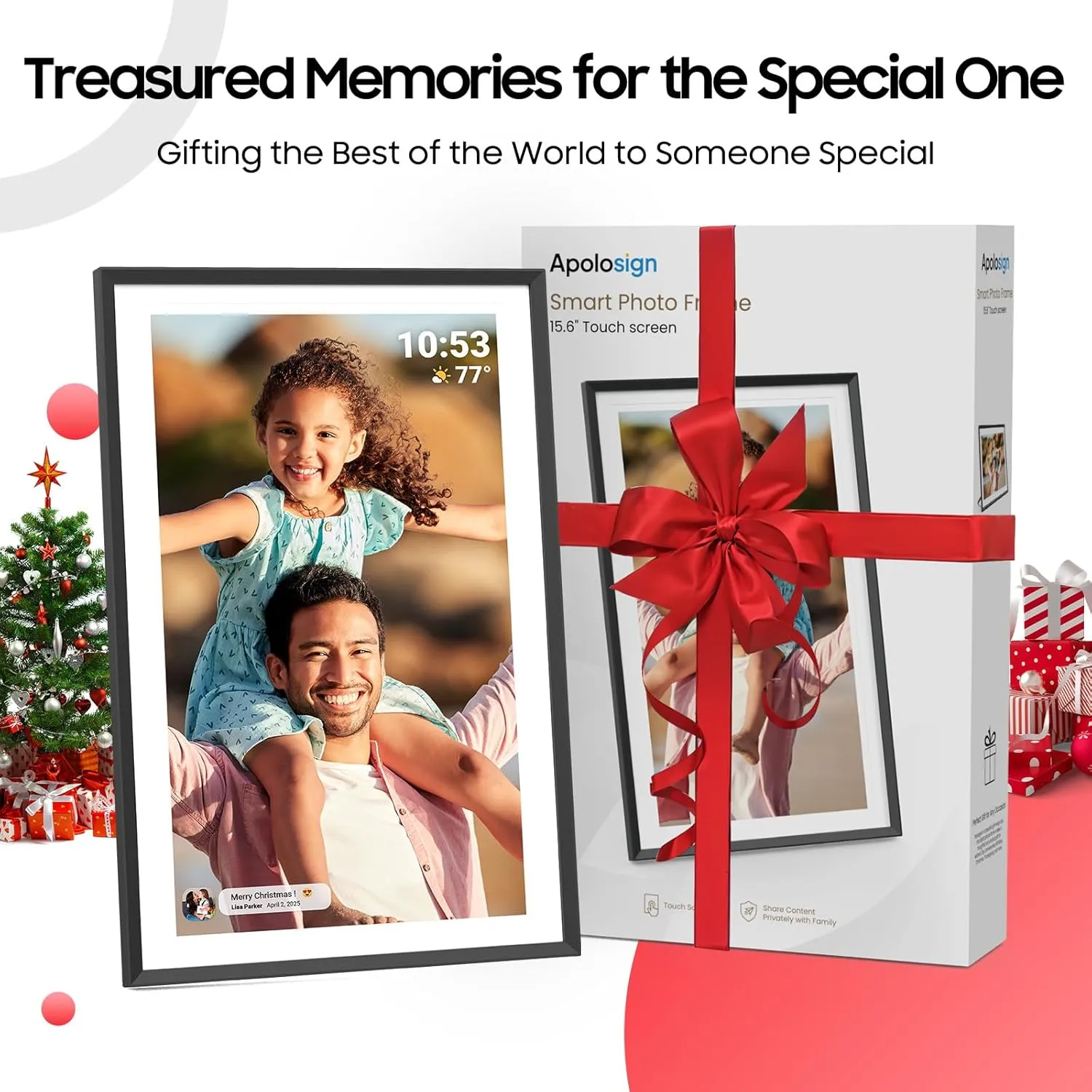 ApoloSign Digital Picture Frame 15.6 inch, WiFi Digital Photo Frame with 32GB Storage, 1920x1080 FHD IPS Touch Screen, Auto-Rotate, Easy Setup to Share Photos or Videos Instantly via Frameo App
