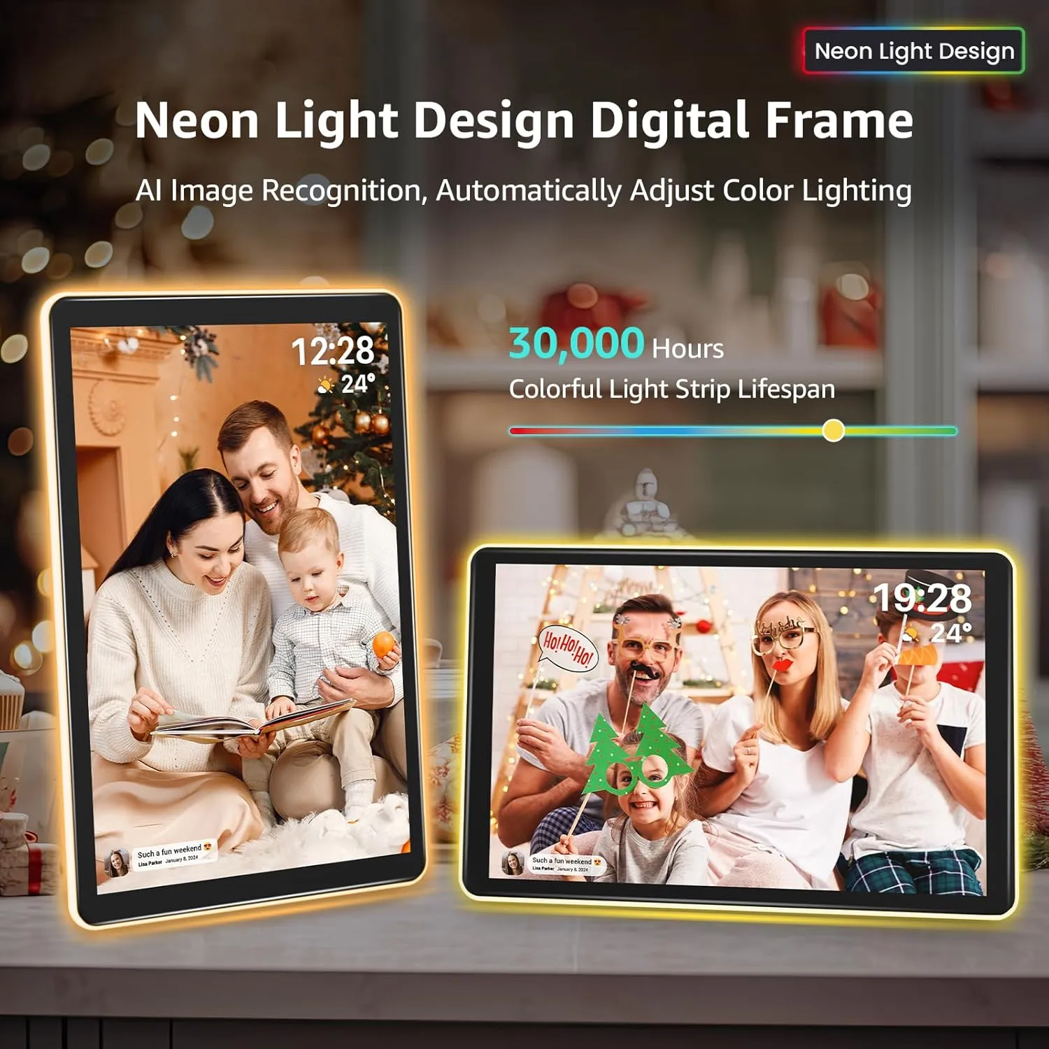 ApoloSign Neon Light Digital Picture Frame - 10.1" HD Display | AI Color-Changing LED Strip Digital Photo Frame | Quick Share Photos/Videos, Easy Setup in Frameo App | Best Digital Frame for Gifting
