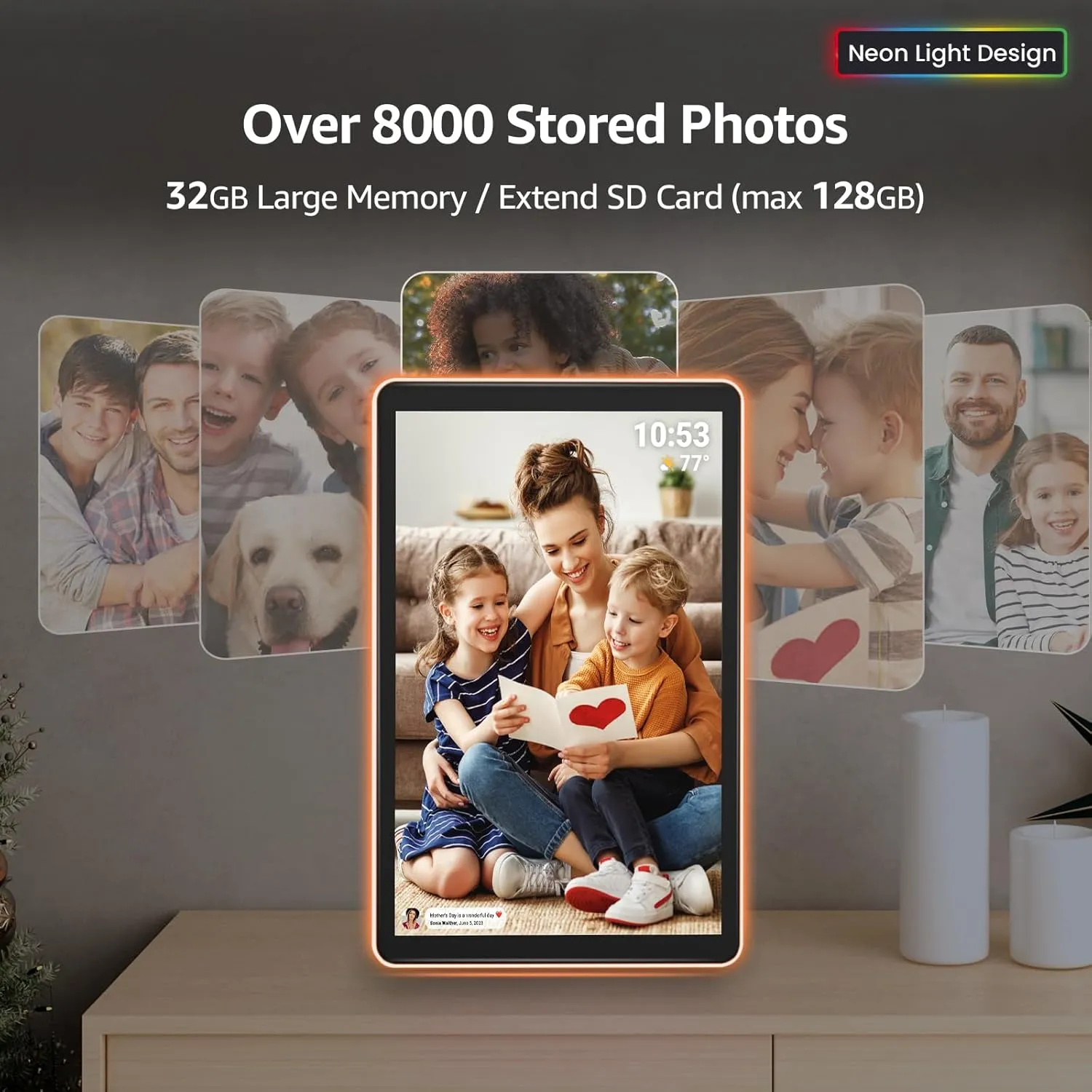 ApoloSign Neon Light Digital Picture Frame - 10.1" HD Display | AI Color-Changing LED Strip Digital Photo Frame | Quick Share Photos/Videos, Easy Setup in Frameo App | Best Digital Frame for Gifting