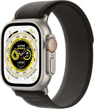 Apple Watch Ultra [GPS   Cellular 49mm] Titanium Case with Black/Gray Trail Loop, M/L (Renewed)