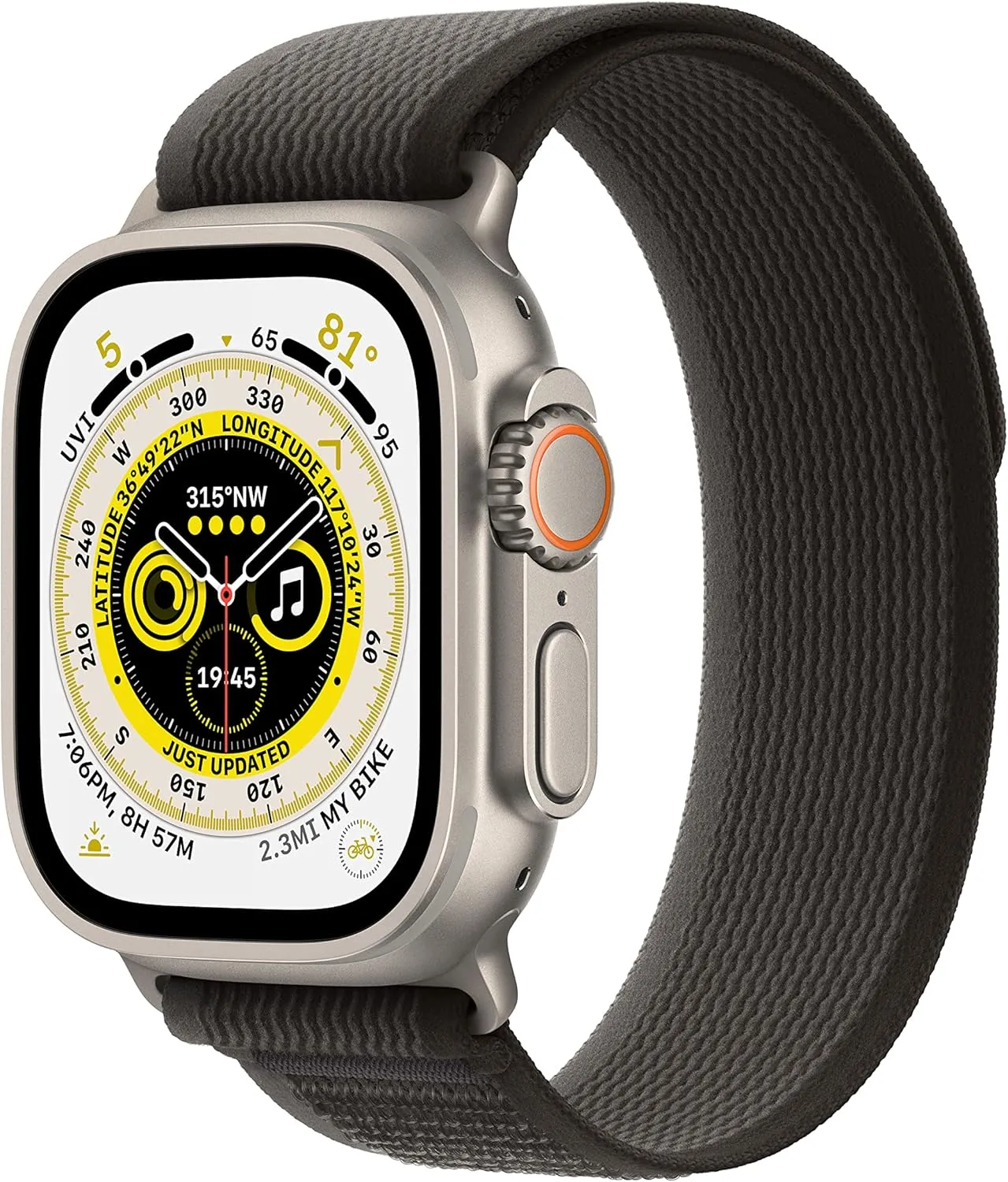 Apple Watch Ultra [GPS   Cellular 49mm] Titanium Case with Black/Gray Trail Loop, M/L (Renewed)